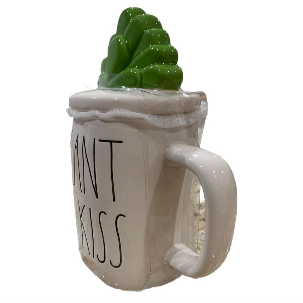 RAE DUNN "PLANT A KISS" MUG WITH TOPPER - Picture 3 of 5
